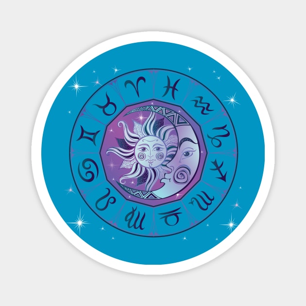 Zodiac Sign Wheel Sun Moon Magnet by letnothingstopyou